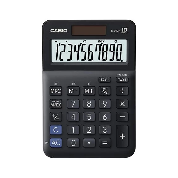 Számológép, asztali, 10 számjegy, CASIO "MS-10 F", fekete