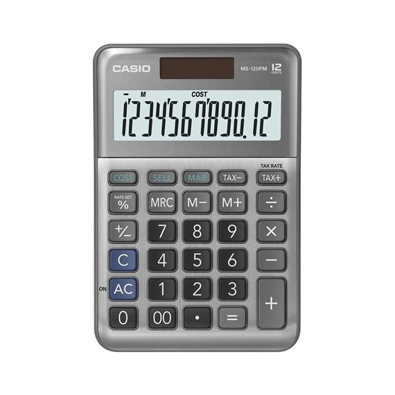 Számológép, asztali, 12 számjegy, CASIO "MS-120 FM", szürke