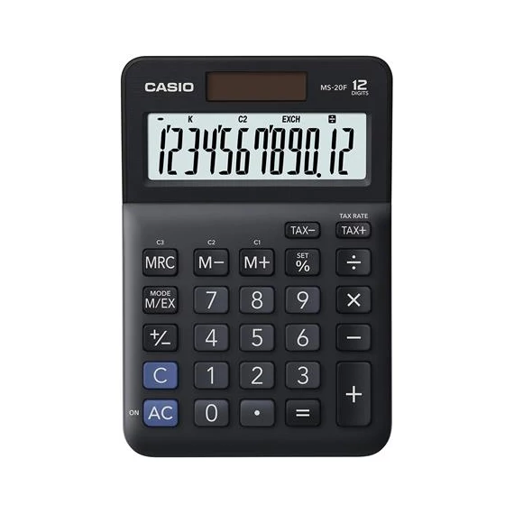 Számológép, asztali, 12 számjegy, CASIO "MS-20 F", fekete