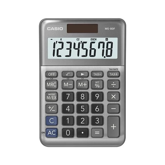 Számológép, asztali, 8 számjegy, CASIO "MS-80 F", szürke