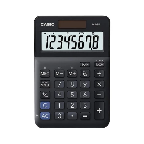 Számológép, asztali, 8 számjegy, CASIO "MS-8 F", fekete