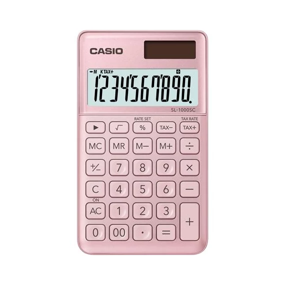 Zsebszámológép, 10 számjegy, CASIO "SL 1000", világos rózsaszín