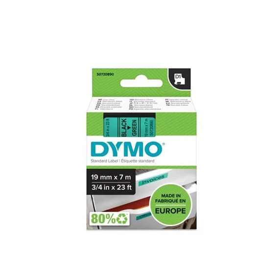 Feliratozógép szalag, 19 mm x 7 m, DYMO "D1", zöld-fekete