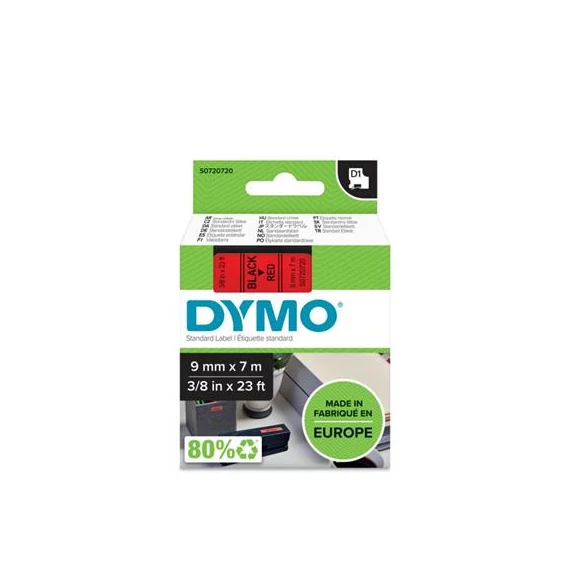 Feliratozógép szalag, 9 mm x 7 m, DYMO "D1", piros-fekete