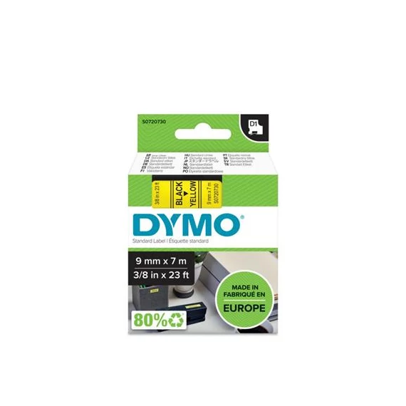 Feliratozógép szalag, 9 mm x 7 m, DYMO "D1", sárga-fekete