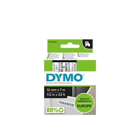 Feliratozógép szalag, 12 mm x 7 m, DYMO "D1", fehér-fekete