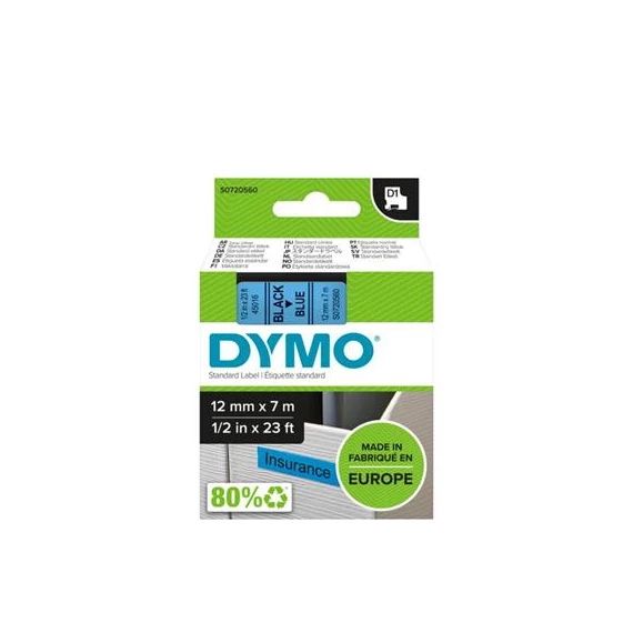 Feliratozógép szalag, 12 mm x 7 m, DYMO "D1", kék-fekete