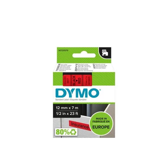Feliratozógép szalag, 12 mm x 7 m, DYMO "D1", piros-fekete
