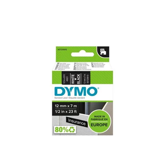 Feliratozógép szalag, 12 mm x 7 m, DYMO "D1", fekete-fehér