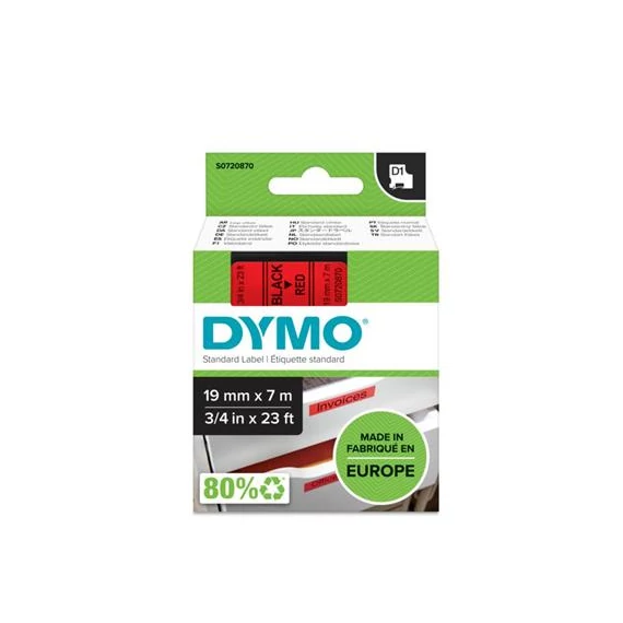 Feliratozógép szalag, 19 mm x 7 m, DYMO "D1", piros-fekete