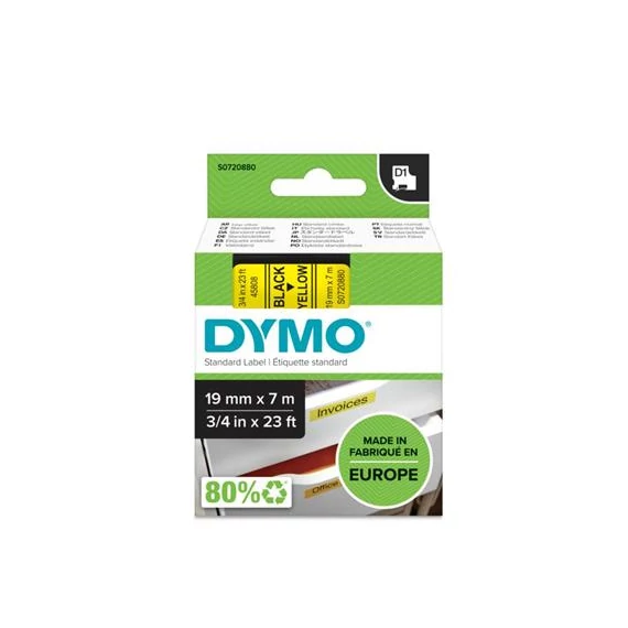 Feliratozógép szalag, 19 mm x 7 m, DYMO "D1", sárga-fekete