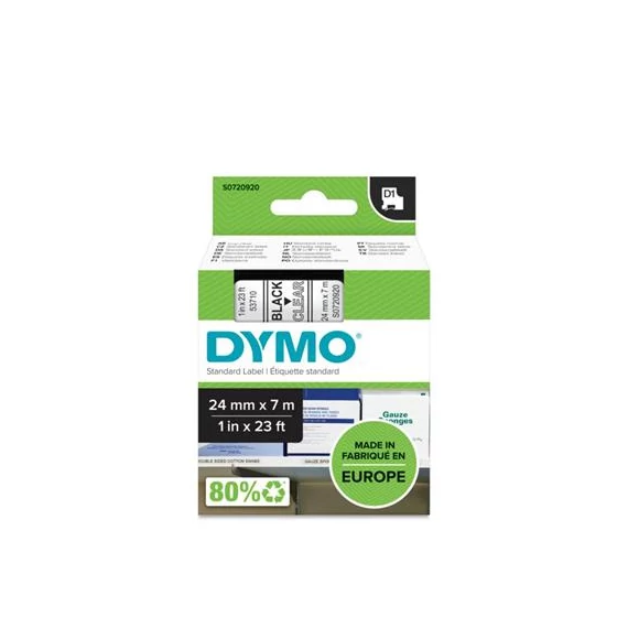 Feliratozógép szalag, 24 mm x 7 m, DYMO "D1", víztiszta-fekete