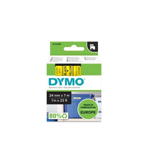 Feliratozógép szalag, 24 mm x 7 m, DYMO "D1", sárga-fekete