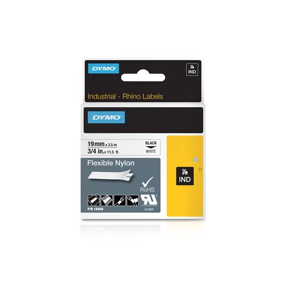 Feliratozógép szalag, flexibilis ID, 19 mm x 3,5 m, DYMO "Rhino", fehér-fekete