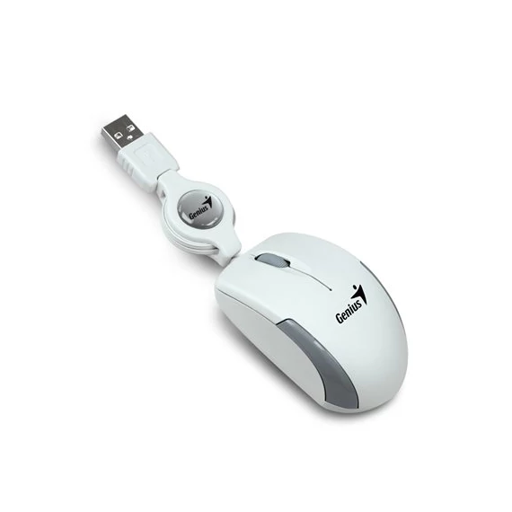 Egér, vezetékes, optikai, kisméret, USB, GENIUS "Micro Traveler" fehér