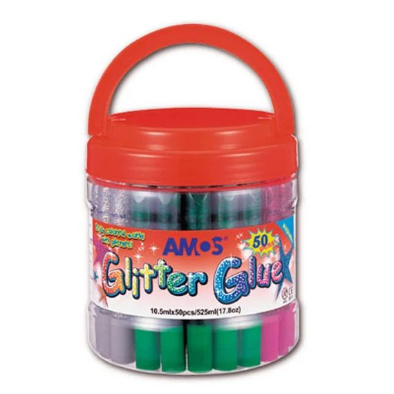 Csillámos ragasztó készlet, 50x10,5ml, AMOS, vödörben Csillámos ragasztó készlet, 50x10,5ml, AMOS, vödörben