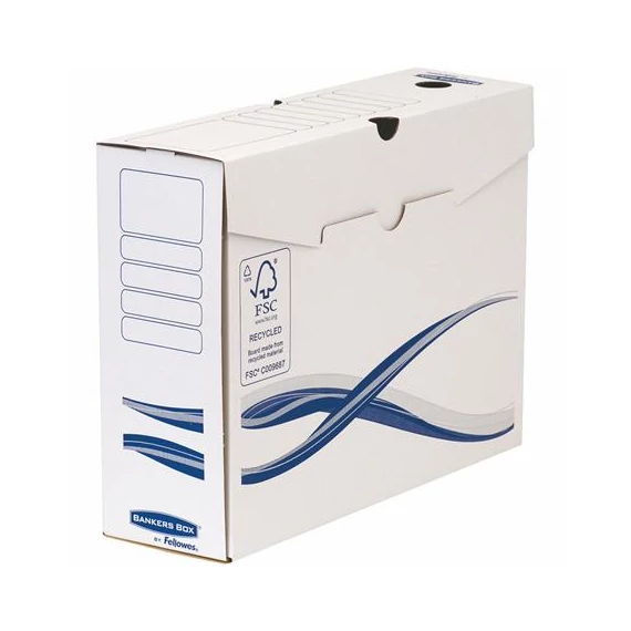 Archiválódoboz, A4+, 100 mm, FELLOWES "Bankers Box Basic", kék-fehér