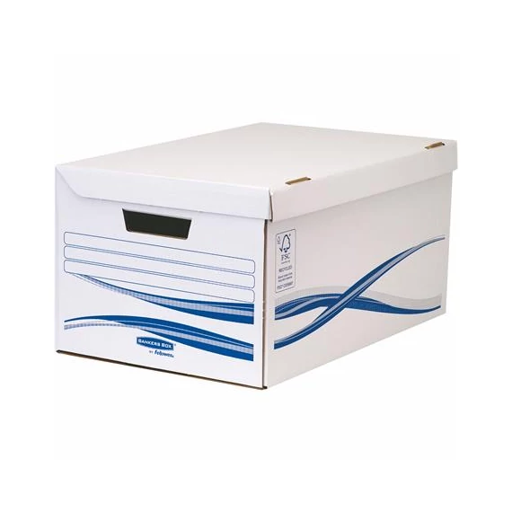 Csapófedeles archiválókonténer, karton, nagy, FELLOWES "Bankers Box Basic", kék-fehér