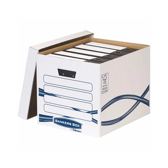 Archiválókonténer, karton, FELLOWES, "Bankers Box Basic Tall", kék-fehér