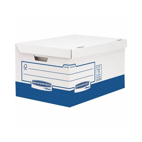 Archiválókonténer, karton, ultra erős, nagy, FELLOWES "Bankers Box Basic", kék-fehér, 10 db/csomag