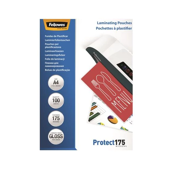 Meleglamináló fólia, 175 mikron, A4, fényes, 100 db, FELLOWES