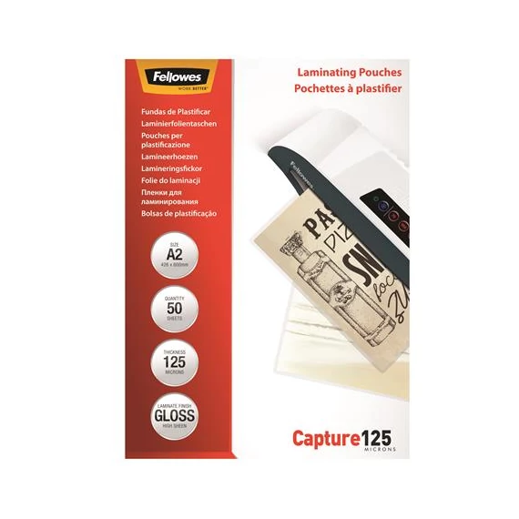 Meleglamináló fólia, 125 mikron, A2, fényes, 50 db, FELLOWES
