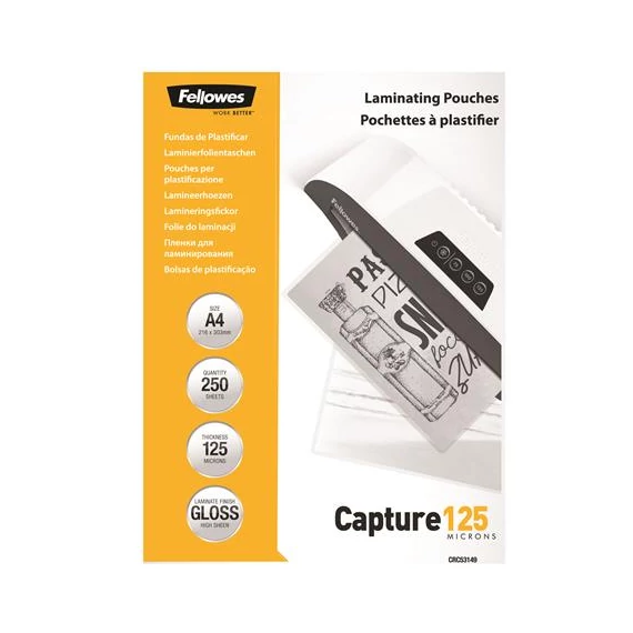 Meleglamináló fólia, 125 mikron, A4, fényes, 250 db, FELLOWES Meleglamináló fólia, 125 mikron, A4, fényes, 250 db, FELLOWES