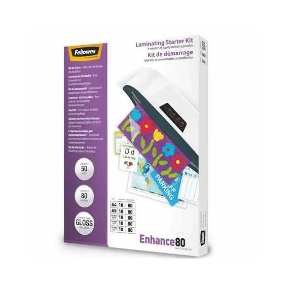 Meleglamináló fólia, 80 mikron, fényes, 50 db, FELLOWES