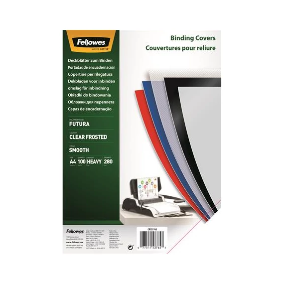 Előlap, A4, 280 mikron, polipropilén, matt, FELLOWES "Futura", tejfehér