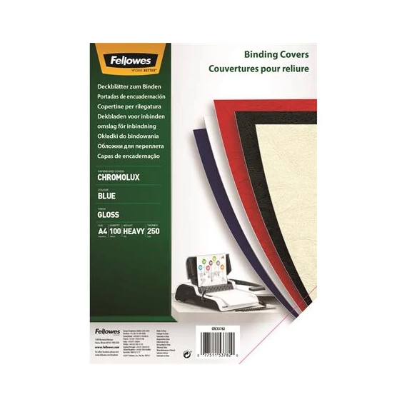 Hátlap, A4, 250 g, fényes, FELLOWES "Chromolux", kék