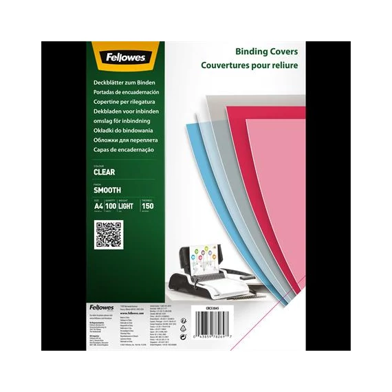 Előlap, A4, 150 mikron, PET, FELLOWES, víztiszta