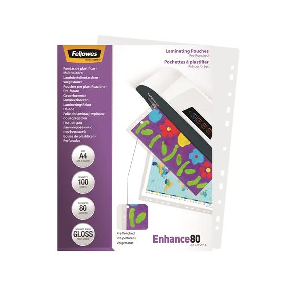 Meleglamináló fólia, lefűzhető, 80 mikron, A4, fényes, 100 db, FELLOWES Meleglamináló fólia, lefűzhető, 80 mikron, A4, fényes, 100 db, FELLOWES