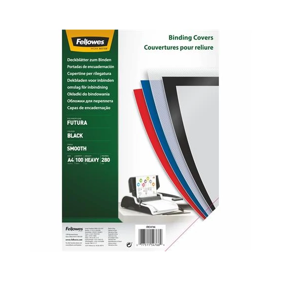 Hátlap, A4, 280 mikron, polipropilén, matt, FELLOWES "Futura", fekete