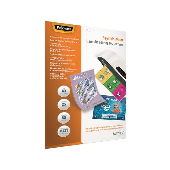 Meleglamináló fólia, 80 mikron, A3, matt, 25 db, FELLOWES, "Admire Stylish"