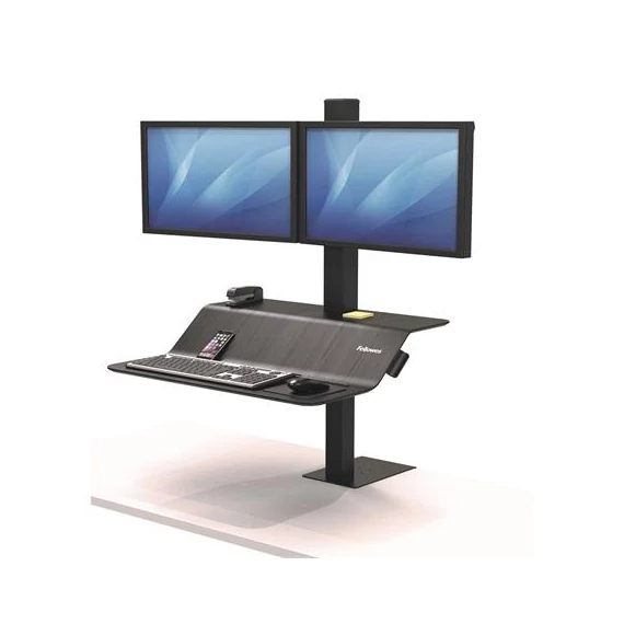 Ülő/álló munkaállomás, FELLOWES, "Lotus™ VE", két monitorhoz