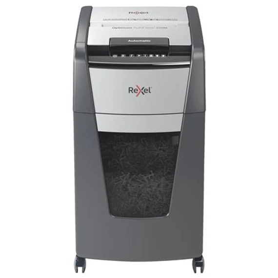 Iratmegsemmisítő, mikrokonfetti, 225 lap, REXEL, "Optimum AutoFeed+ 225M"