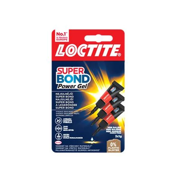 Pillanatragasztó gél, 3 x 1 g, HENKEL "Loctite Super Bond POWER Gél Mini Trio"