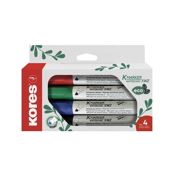 Tábla- és flipchart marker készlet, 3-5 mm, vágott, KORES "ECO K-Marker XW2", 4 különböző szín Tábla- és flipchart marker készlet, 3-5 mm, vágott, KORES "ECO K-Marker XW2", 4 különböző szín