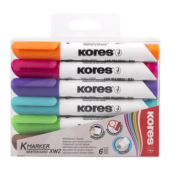 Tábla- és flipchart marker készlet, 3-5 mm, vágott, KORES "K-Marker XW2", 6 különböző szín