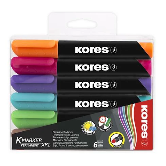 Alkoholos marker, 3 mm, kúpos, KORES "K-Marker XP1", 6 különböző szín