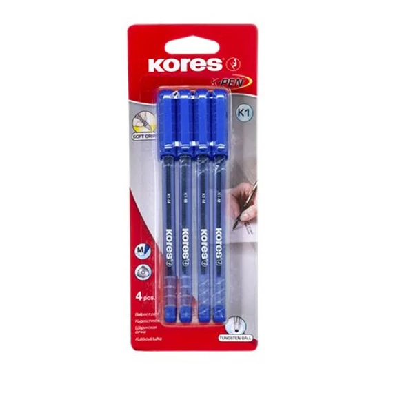 Golyóstoll, 1,0 mm, kupakos, háromszögletű, KORES "K1-M", kék
