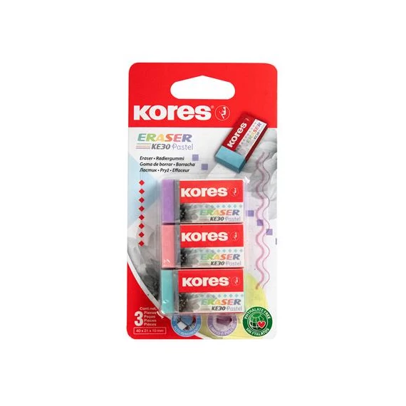 Radír, KORES "KE-30", 3 pasztell szín