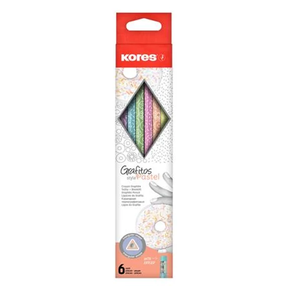 Grafitceruza készlet, radírral, HB, háromszögletű, KORES "Grafitos Style Pastel"