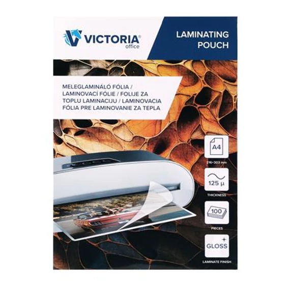 Meleglamináló fólia, 125 mikron, A4, fényes, VICTORIA OFFICE