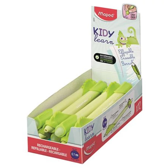 Írástanuló rollertoll, 0,7 mm, radírozható, MAPED "KIDY Learn MAGIC", kaméleon, zöld, 12 db