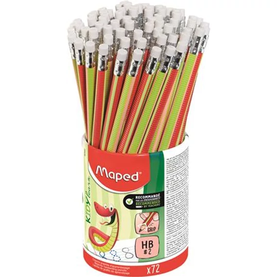 Írástanuló grafitceruza radírral, ceruzatartó, HB, háromszögletű, MAPED "Kidy Learn", 72 darab Írástanuló grafitceruza radírral, ceruzatartó, HB, háromszögletű, MAPED "Kidy Learn", 72 darab