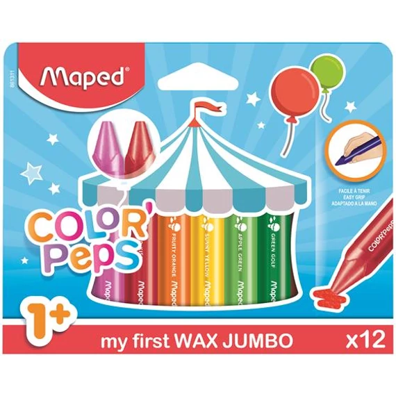Zsírkréta, vastag, MAPED "Color`Peps MAXI Wax", 12 különböző szín