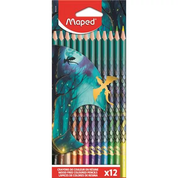 Színes ceruza készlet, háromszögletű, MAPED „Dragon sárkány”, 12 különböző szín