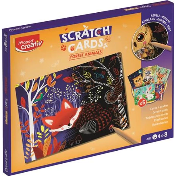 Képkarcoló készlet, erdei állatok, MAPED CREATIV "Scratch Cards"