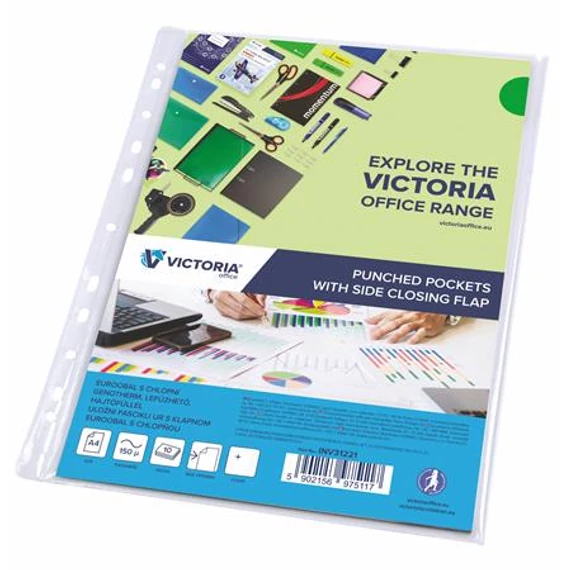 Genotherm, lefűzhető, oldalán hajtófüllel, A4, 150 mikron, víztiszta, VICTORIA OFFICE, 10 db/csomag